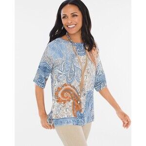 CHICOS Paisley Side Button Pullover Artsy Art To Wear Top SIZE 1 US MEDIUM 8